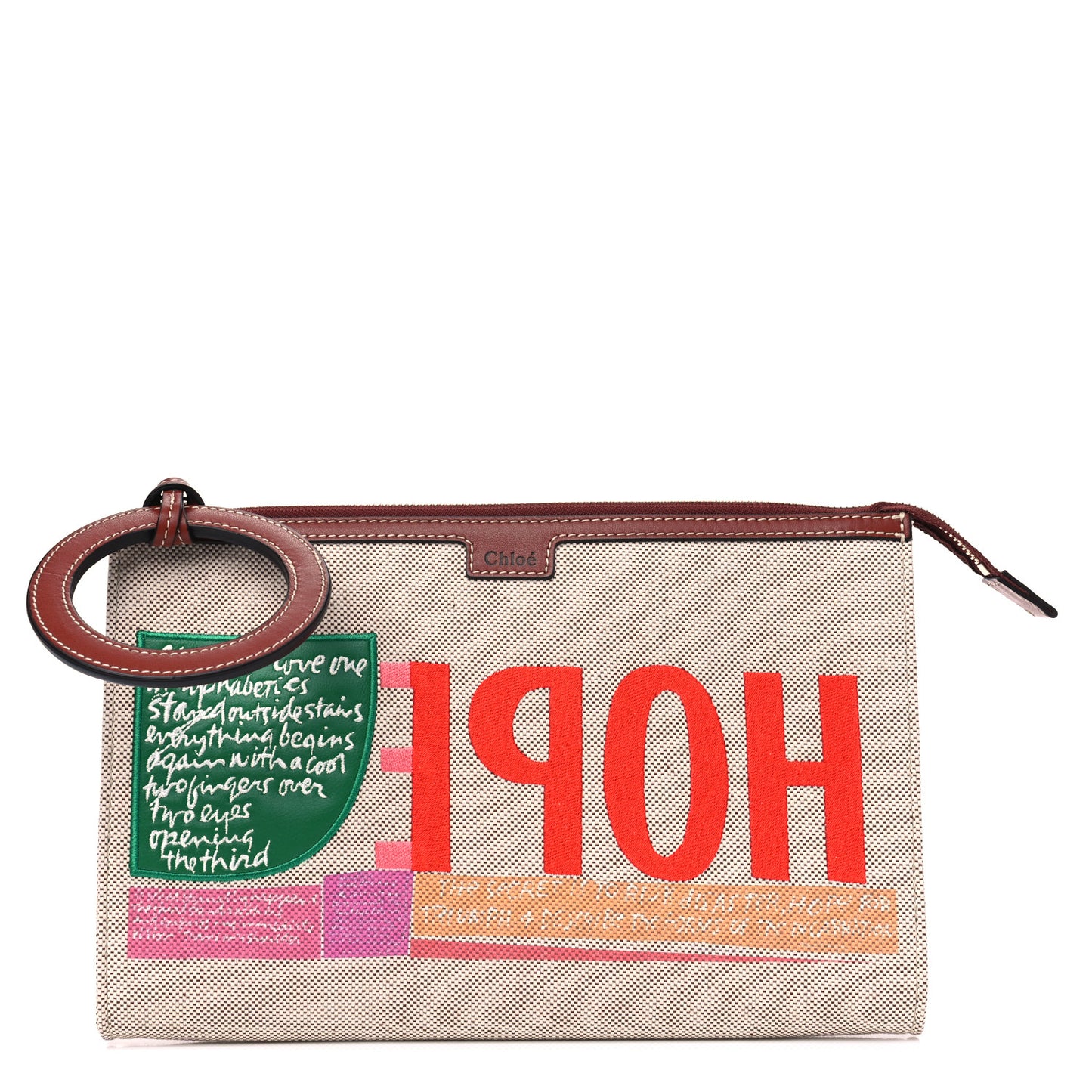 Cotton Calfskin Hope Clutch Sepia Brown