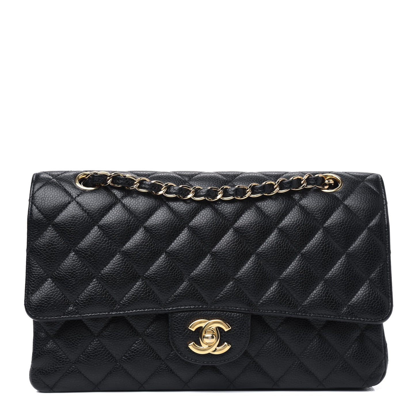 Caviar Quilted Medium Double Flap Black
