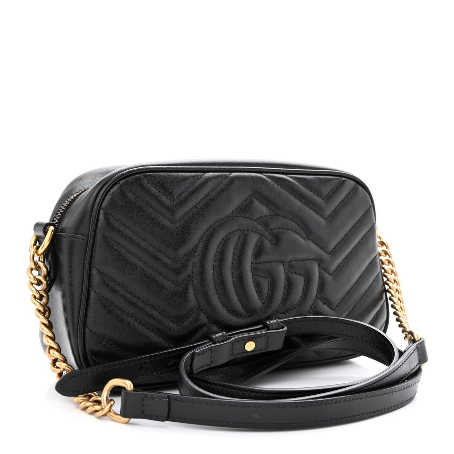 Calfskin Matelasse Small GG Marmont Chain Shoulder Bag Black
