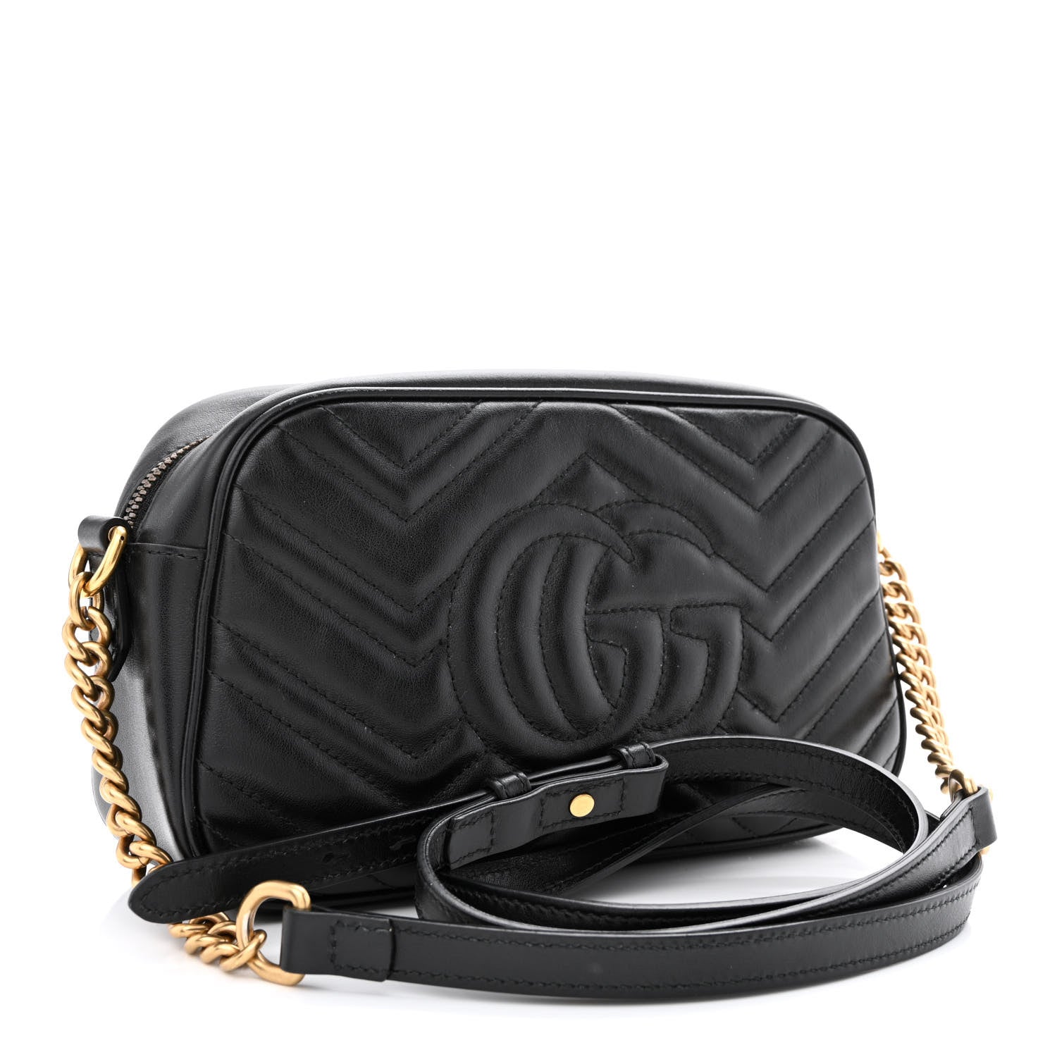 Gucci Calfskin Matelasse Small GG Marmont Chain Shoulder Bag Black 3 of 12