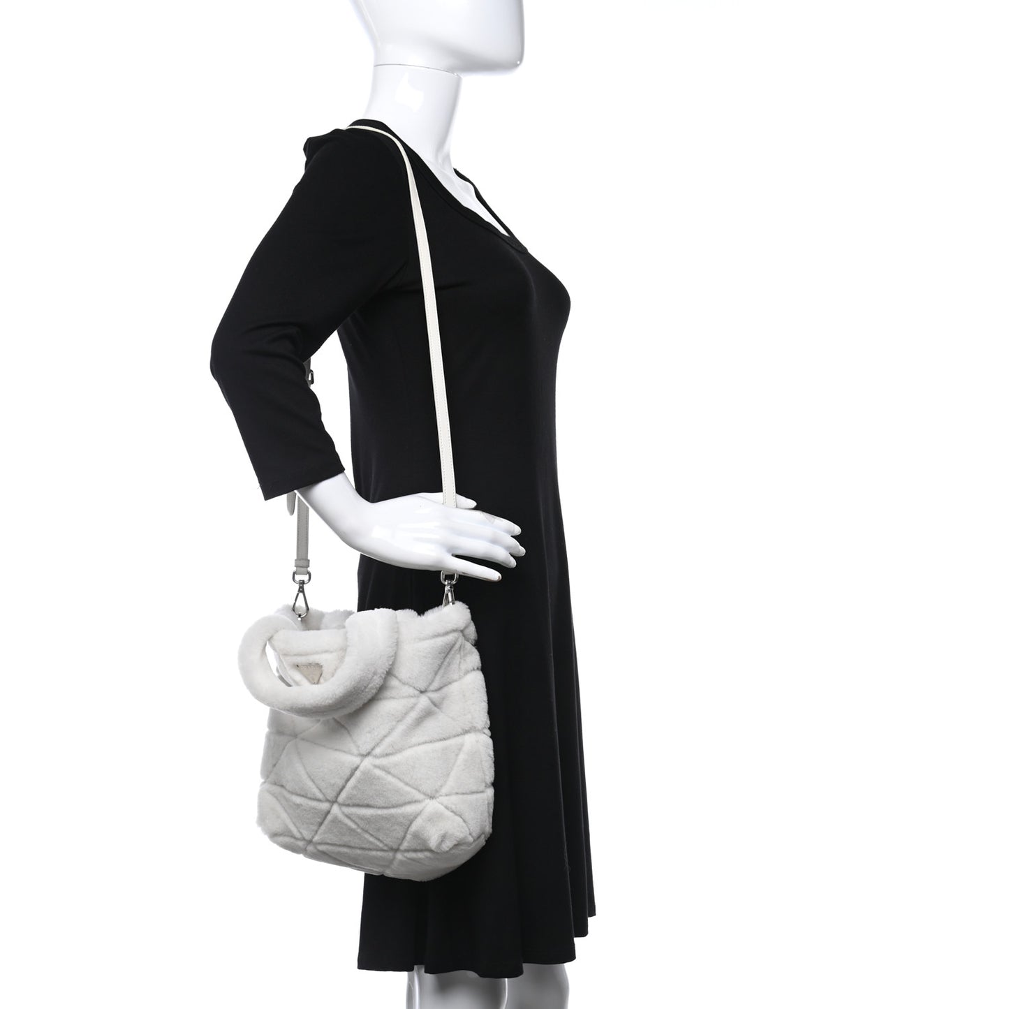 Shearling Nappa Triangle Quilted Patchwork System Tote White
