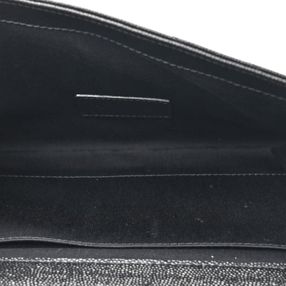 Saint Laurent Grain De Poudre Matelasse Chevron Monogram Envelope Clutch Black 5 of 10