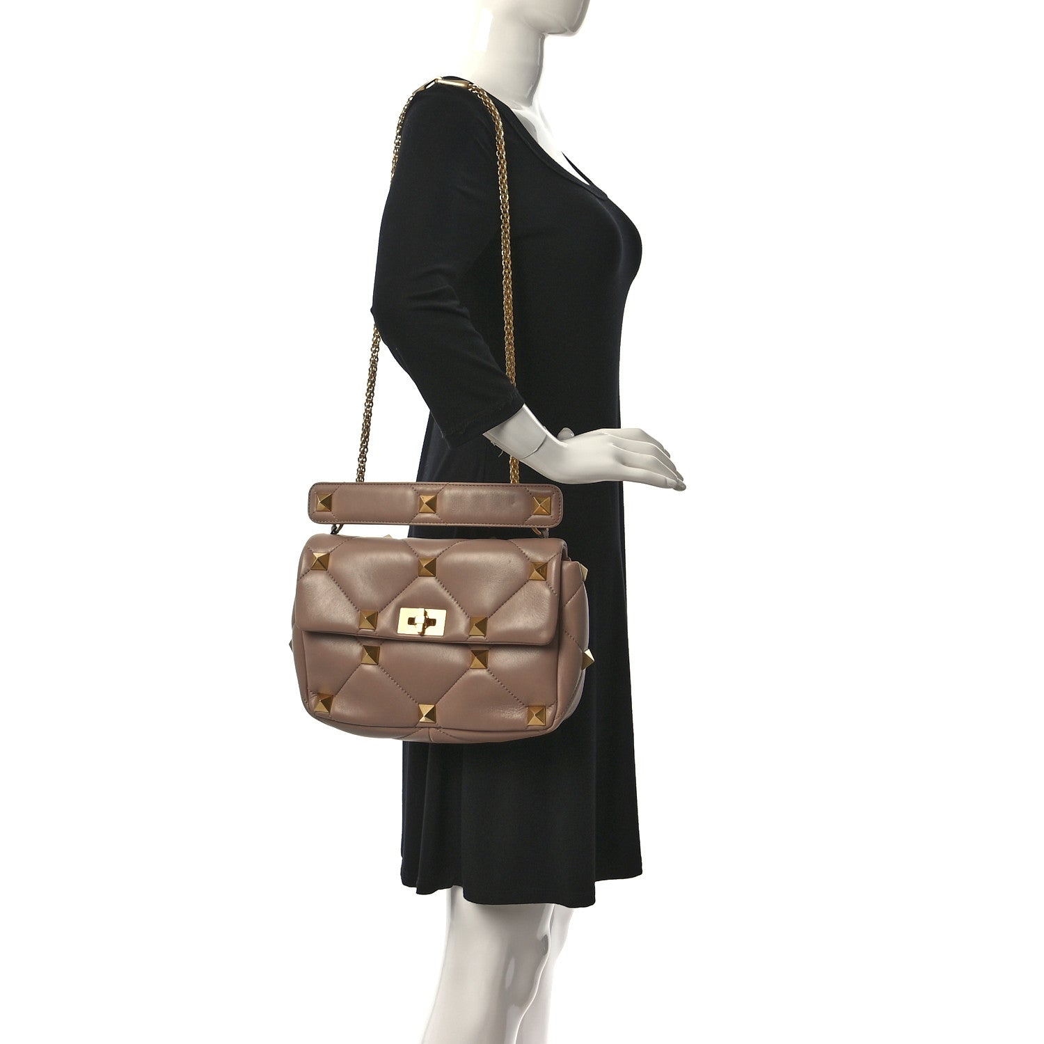 Valentino Garavani Nappa Large Roman Stud Shoulder Bag Rose Cannelle 2 of 8