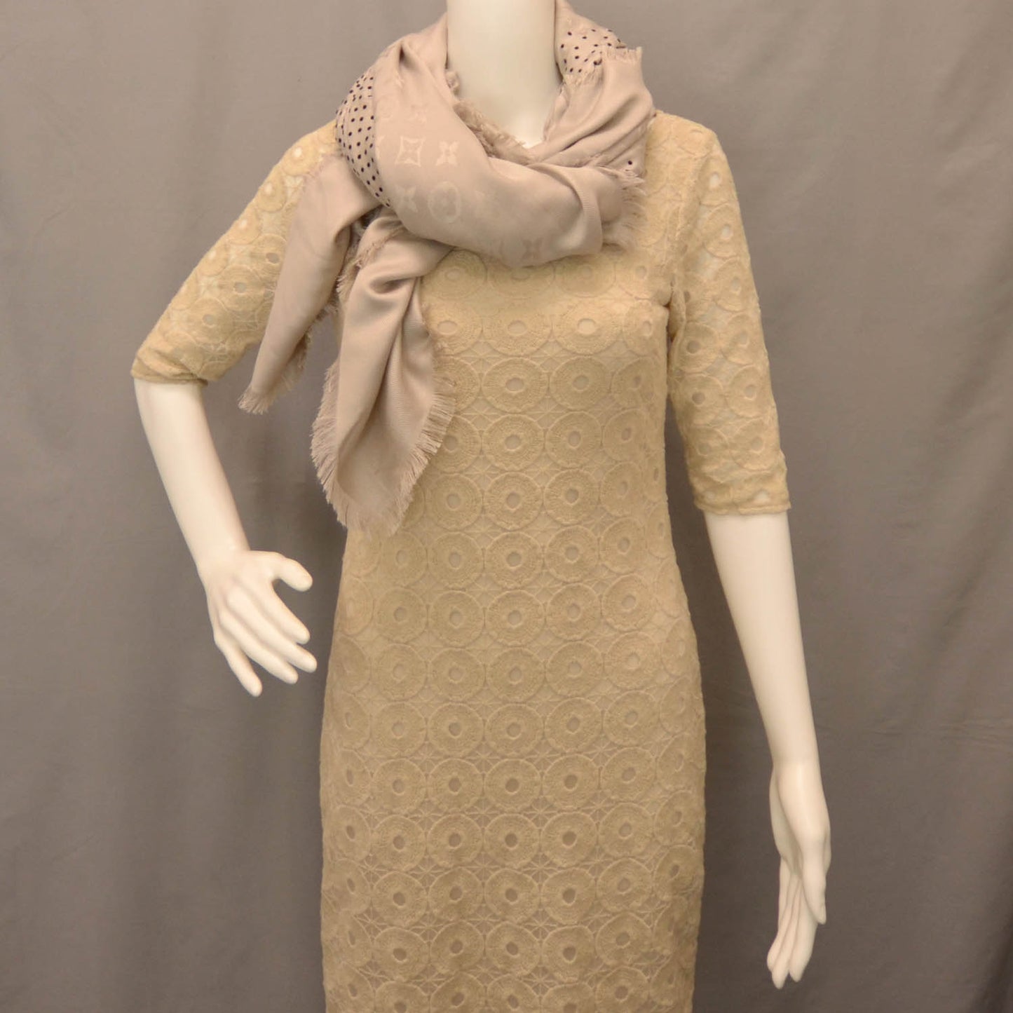 Silk Wool Monogram Pois Shawl Beige