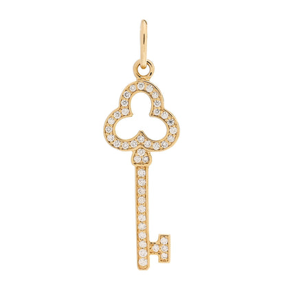 Tiffany 18K Yellow Gold Diamond Mini Open Trefoil Key Pendant 1 of 5