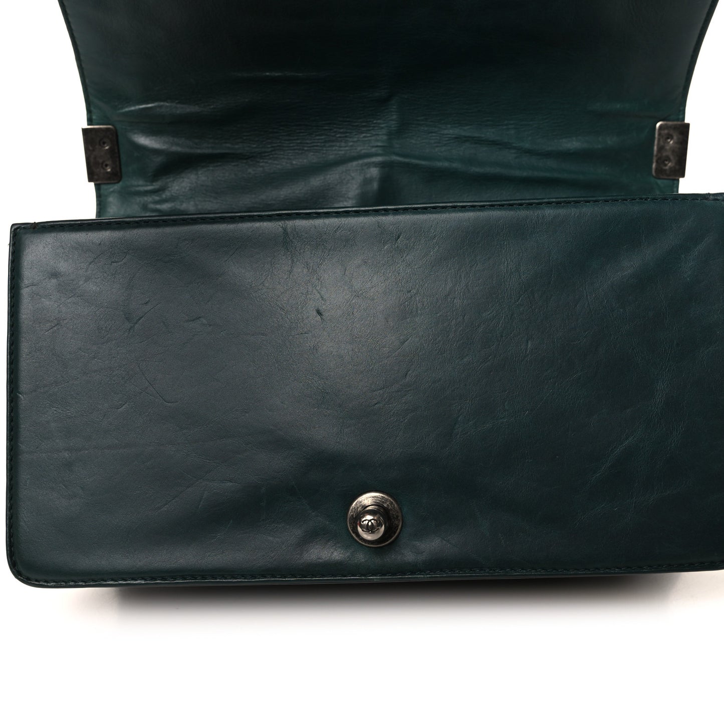 Calfskin Double Stitch Medium Boy Flap Green