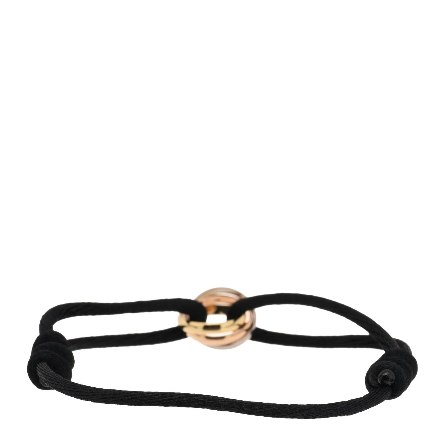 18K Pink Yellow White Gold Trinity Adjustable Cord Bracelet Black