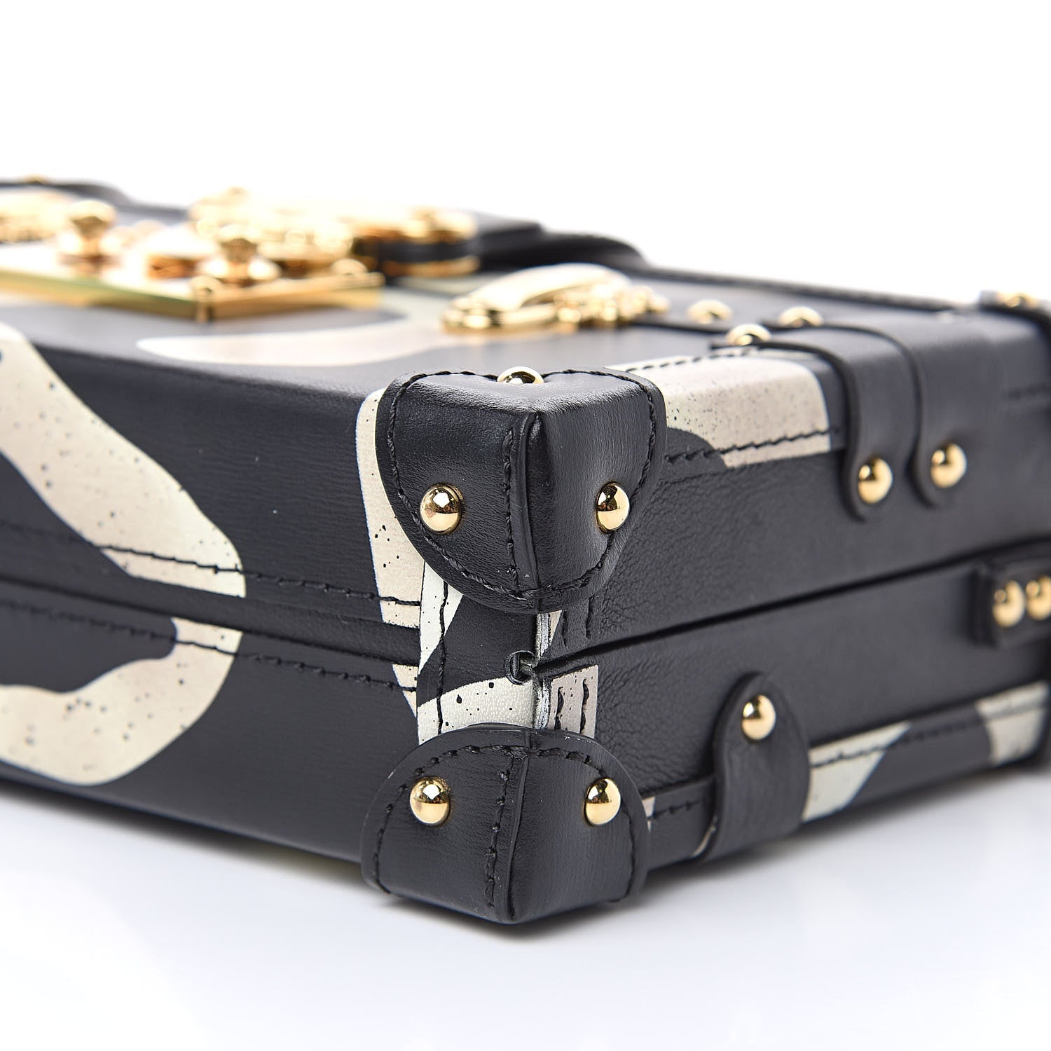 Louis Vuitton Calfskin Petite Malle Black White 9 of 10