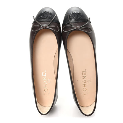 Chanel Lambskin Cap Toe CC Ballerina Flats 38 Brown Black 2 of 10