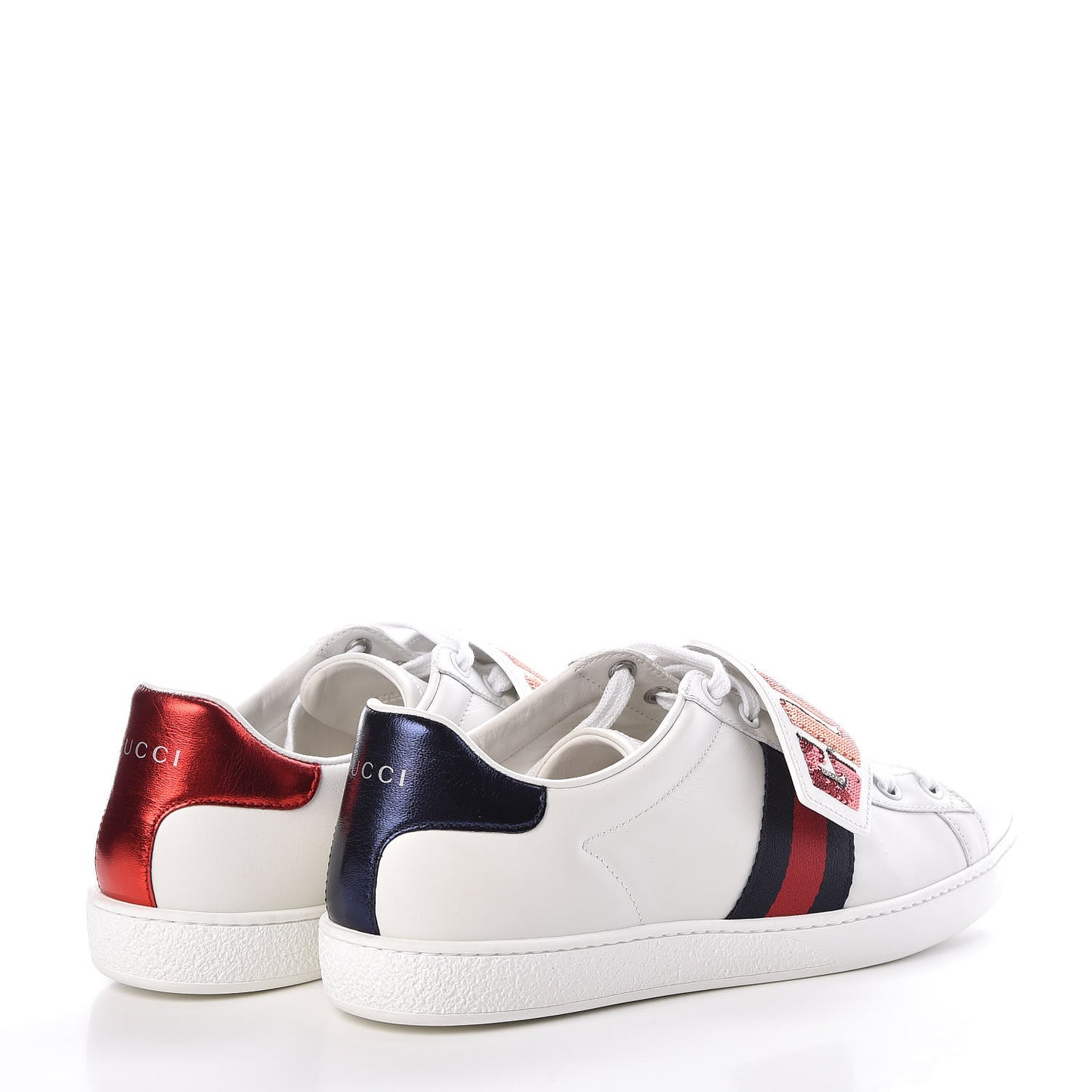 Calfskin Sequins Web Game Logo Womens Ace Sneakers 39.5 White