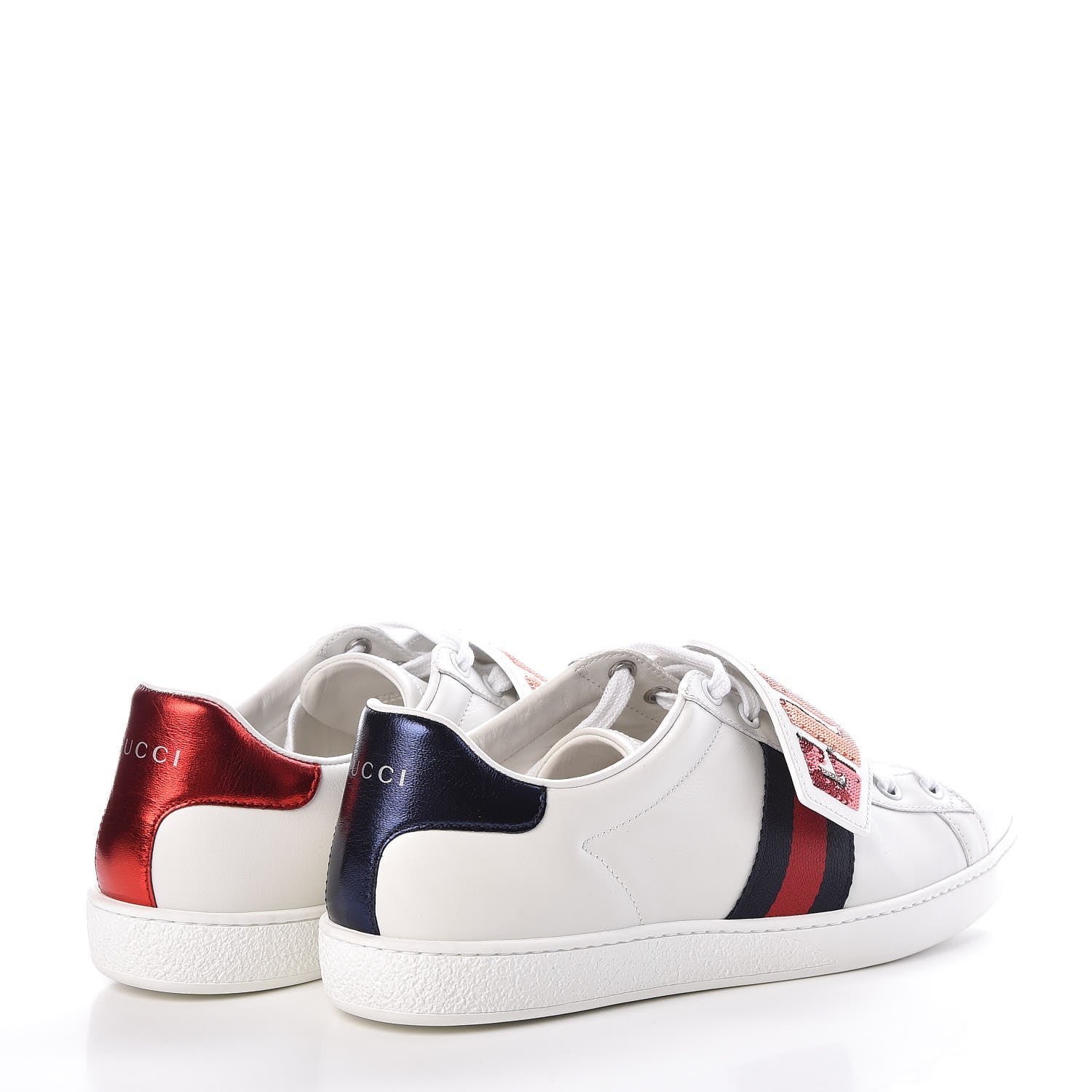 Gucci Calfskin Sequins Web Game Logo Womens Ace Sneakers 39.5 White 4 of 8