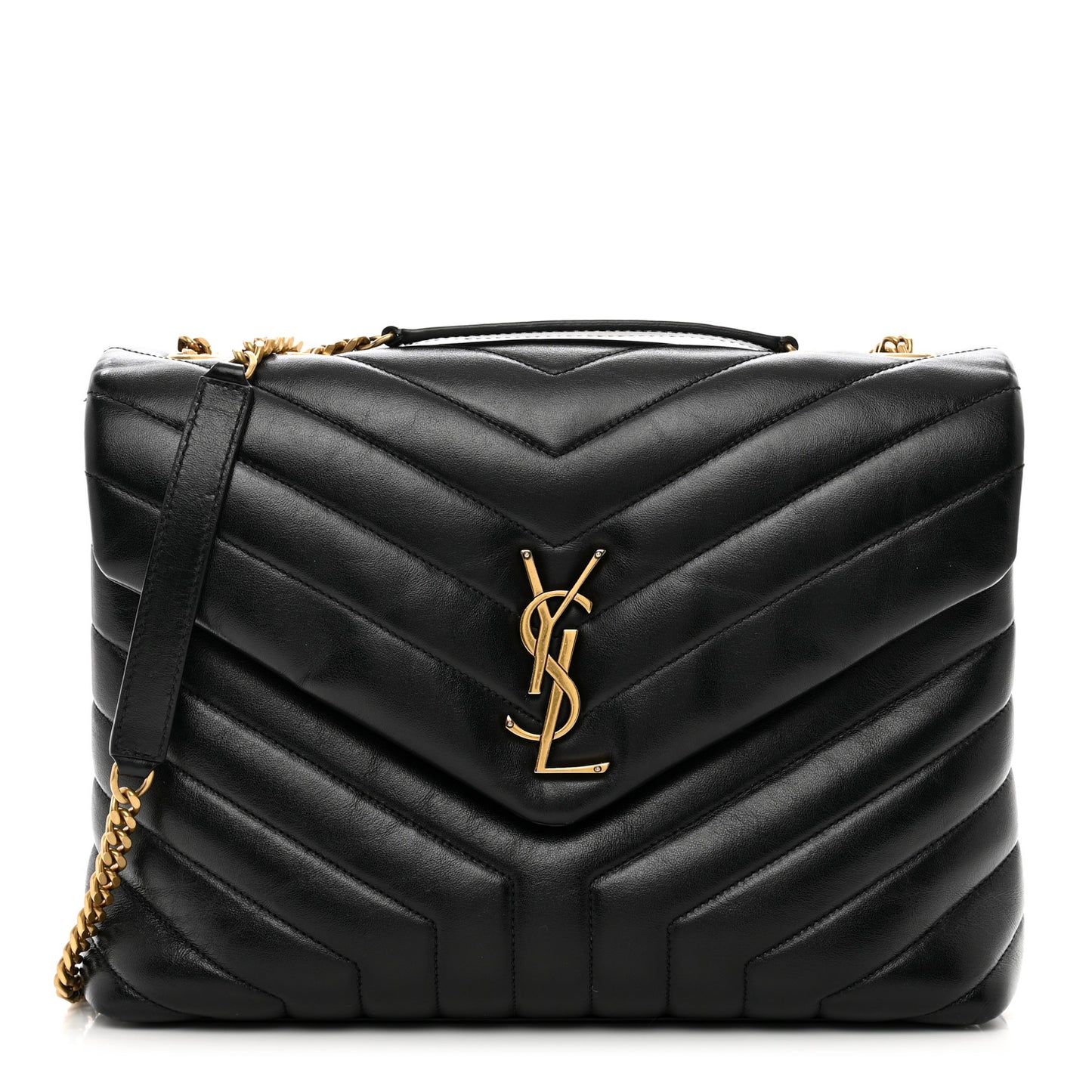 Calfskin Y Quilted Monogram Medium Loulou Chain Satchel Black