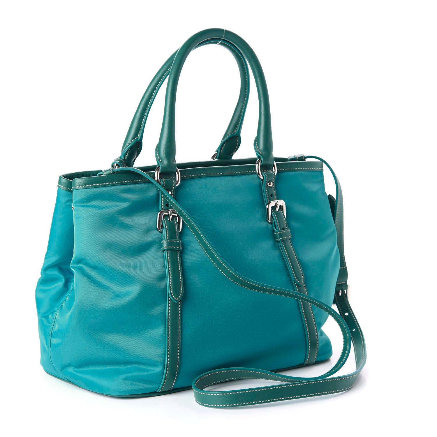 Prada Nylon Tessuto Soft Calf Tote Turchese 3 of 9