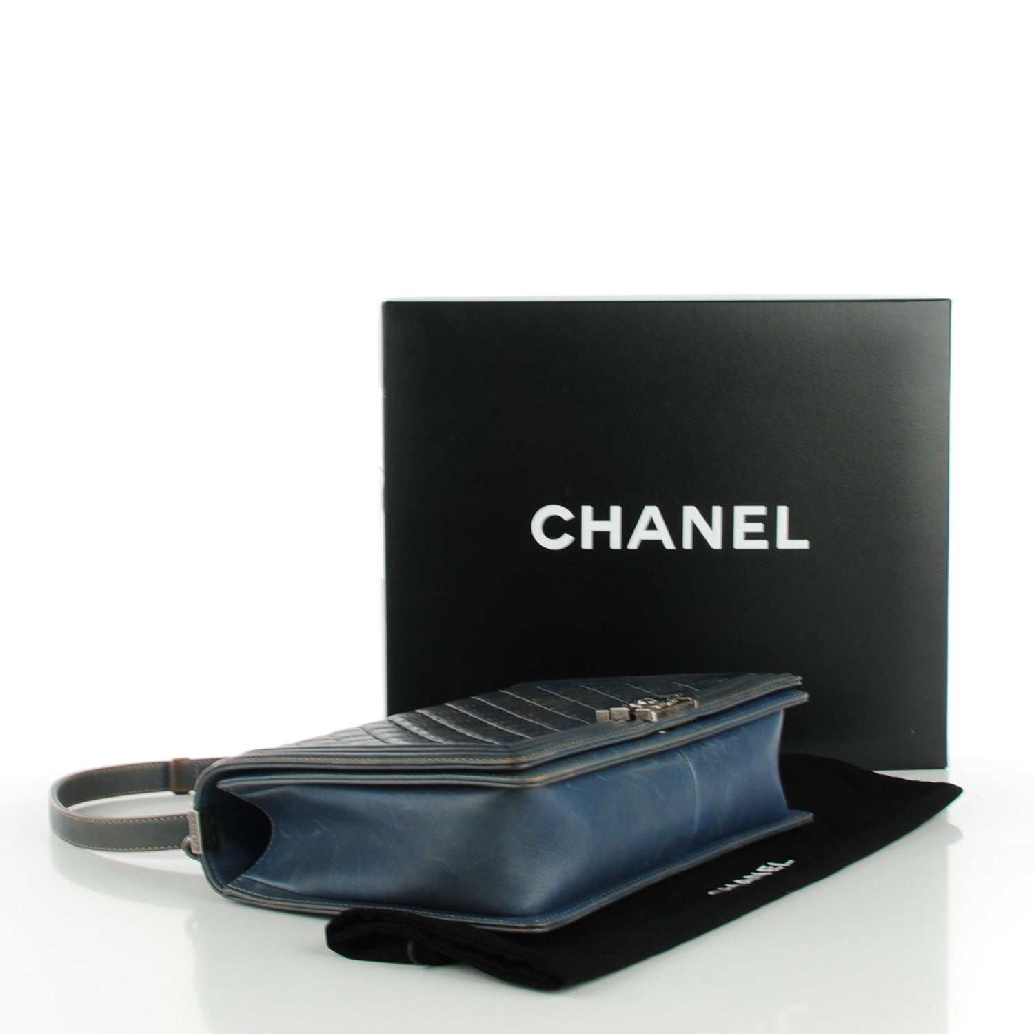 Chanel Faded Calfskin Quilted Large Boy Flap Blue 5 of 10