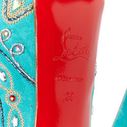 Christian Louboutin Crystal Suede Bollywoody 150 Pumps 39 Turquoise 6 of 8