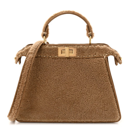 Fendi Curly Shearling Shiny Nappa Small Peekaboo I SEE U Satchel Camel 1 of 11