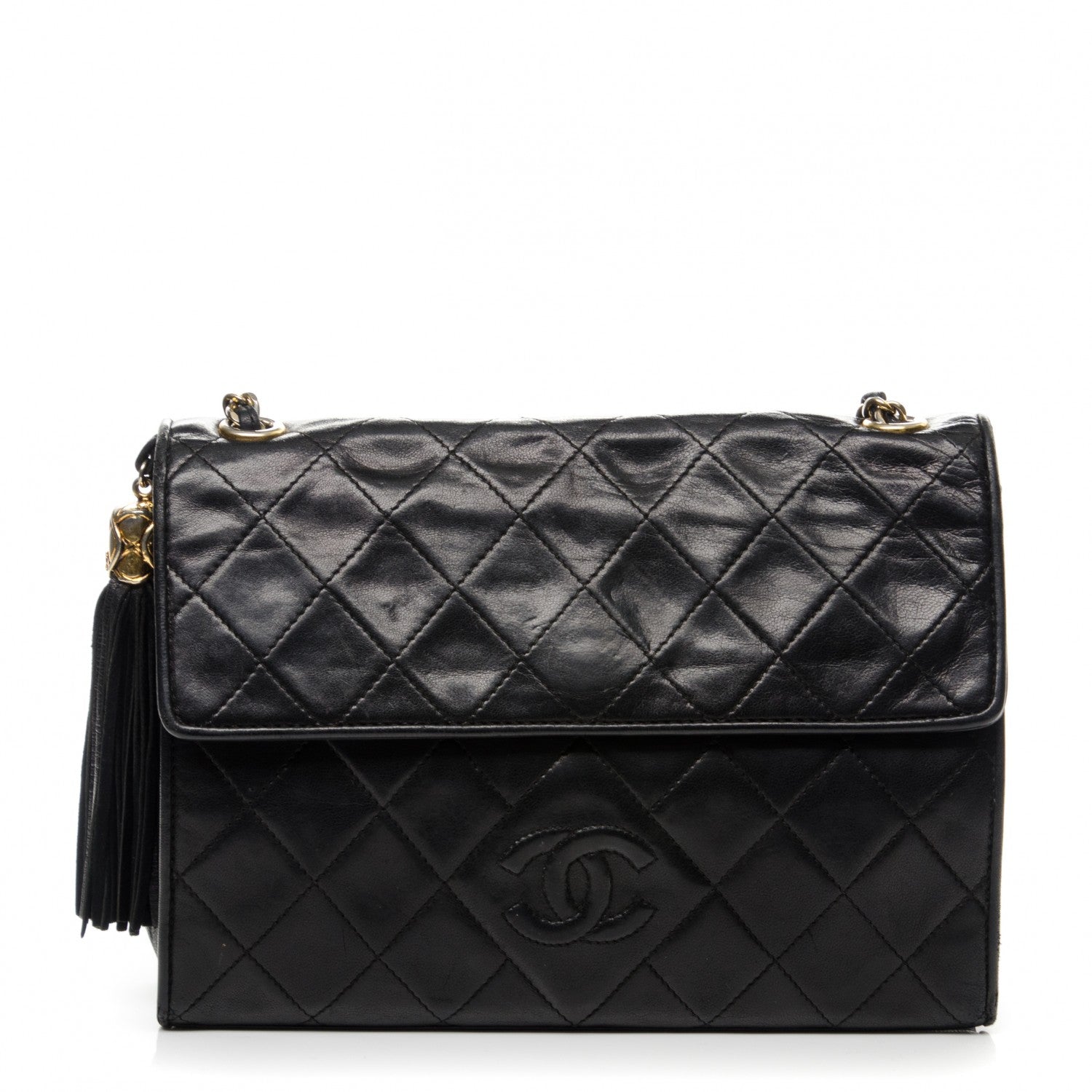 Chanel Lambskin Quilted CC Tassel Shoulder Flap Bag Black 1 of 8
