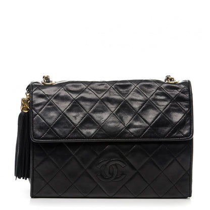 Chanel Lambskin Quilted CC Tassel Shoulder Flap Bag Black 1 of 8