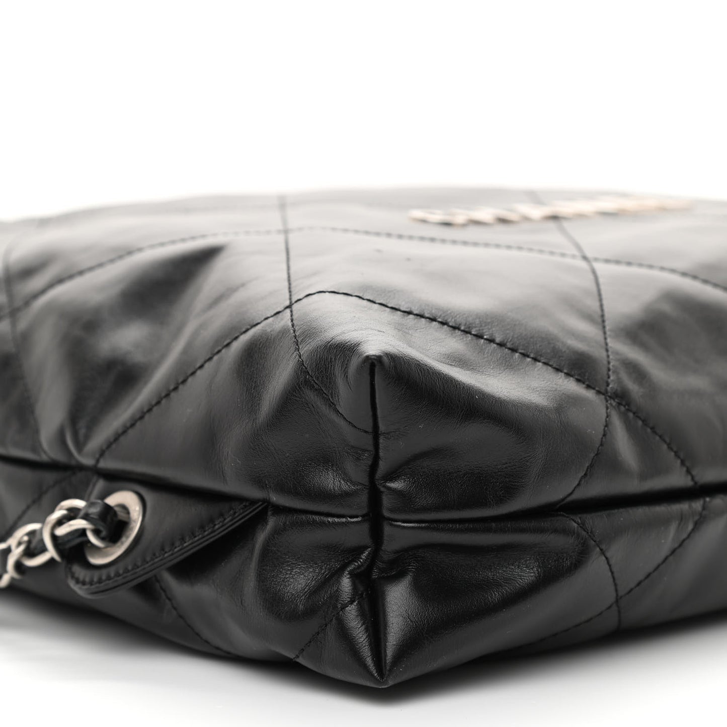 Shiny Calfskin Quilted Chanel 22 Backpack Black