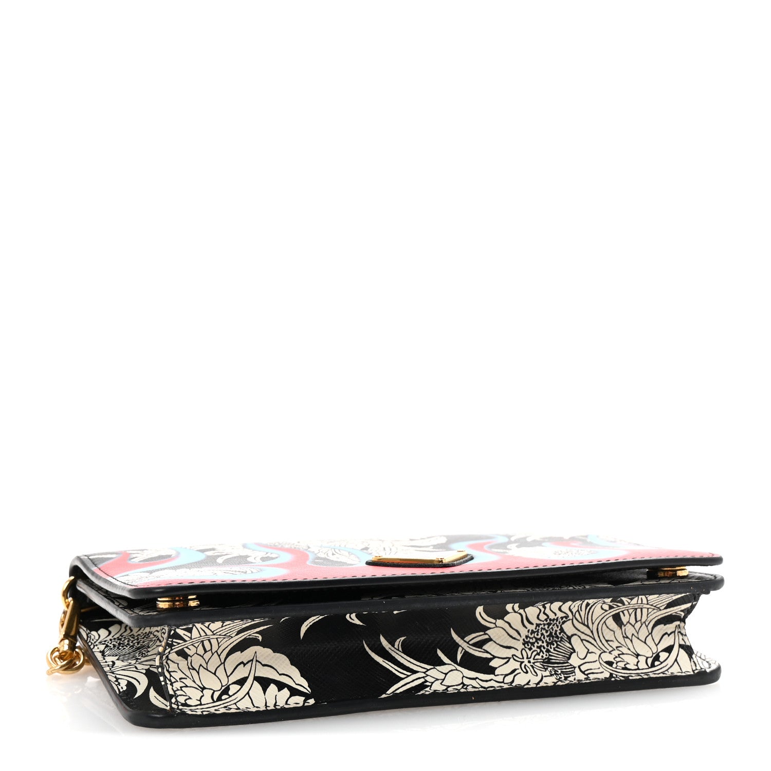 Prada Saffiano Flower Flame Chain Wallet Black Multicolor 4 of 9