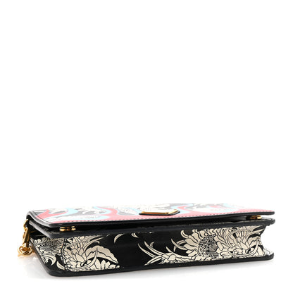 Prada Saffiano Flower Flame Chain Wallet Black Multicolor 4 of 9