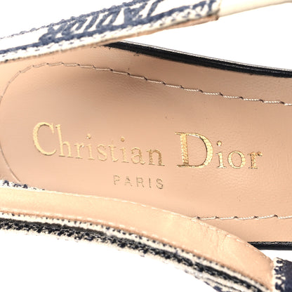 Christian Dior Toile de Jouy Ribbon Embroidered J'Adior Slingback 65mm Pumps 37 Blue Off White 8 of 9