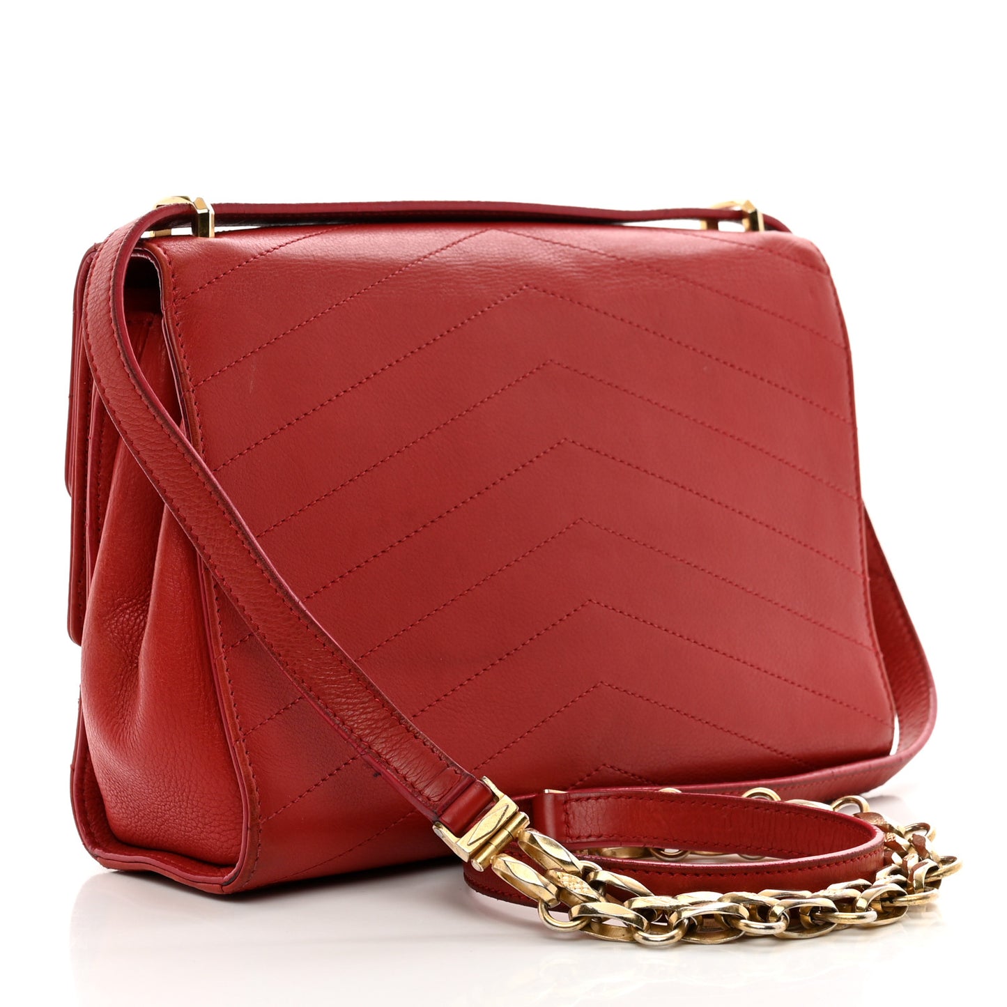 Calfskin Chevron Quilted Casual Trip Flap Red