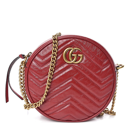 Gucci Glazed Calfskin Matelasse Heart Mini GG Marmont Round Shoulder Bag Romantic Cerise 1 of 10