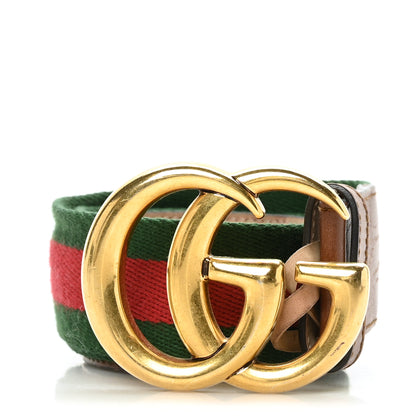 Gucci Nylon Calfskin Double G Web 40mm Belt 85 34 Green Red Cuir 1 of 6