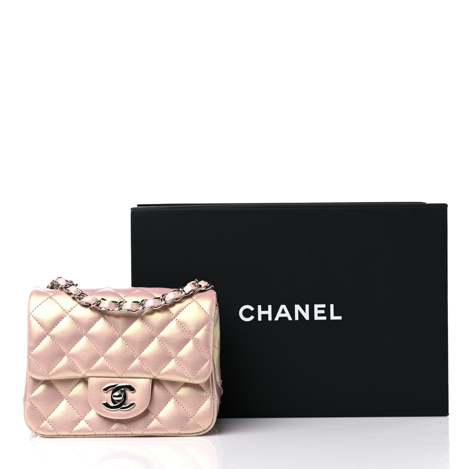 Chanel Iridescent Calfskin Quilted Mini Square Flap Pink 10 of 10