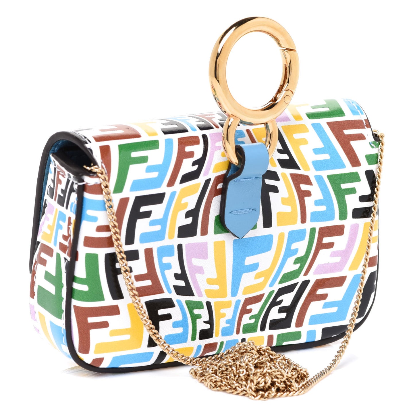 X SARAH COLEMAN Vitello Liberty Ceylon Micro FF Fish Eye Embossed Nano Baguette Charm Multicolor Cyber Blue