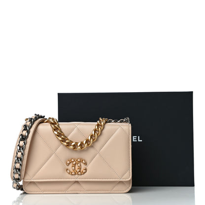 Chanel Lambskin Quilted Chanel 19 Wallet On Chain WOC Beige 12 of 12