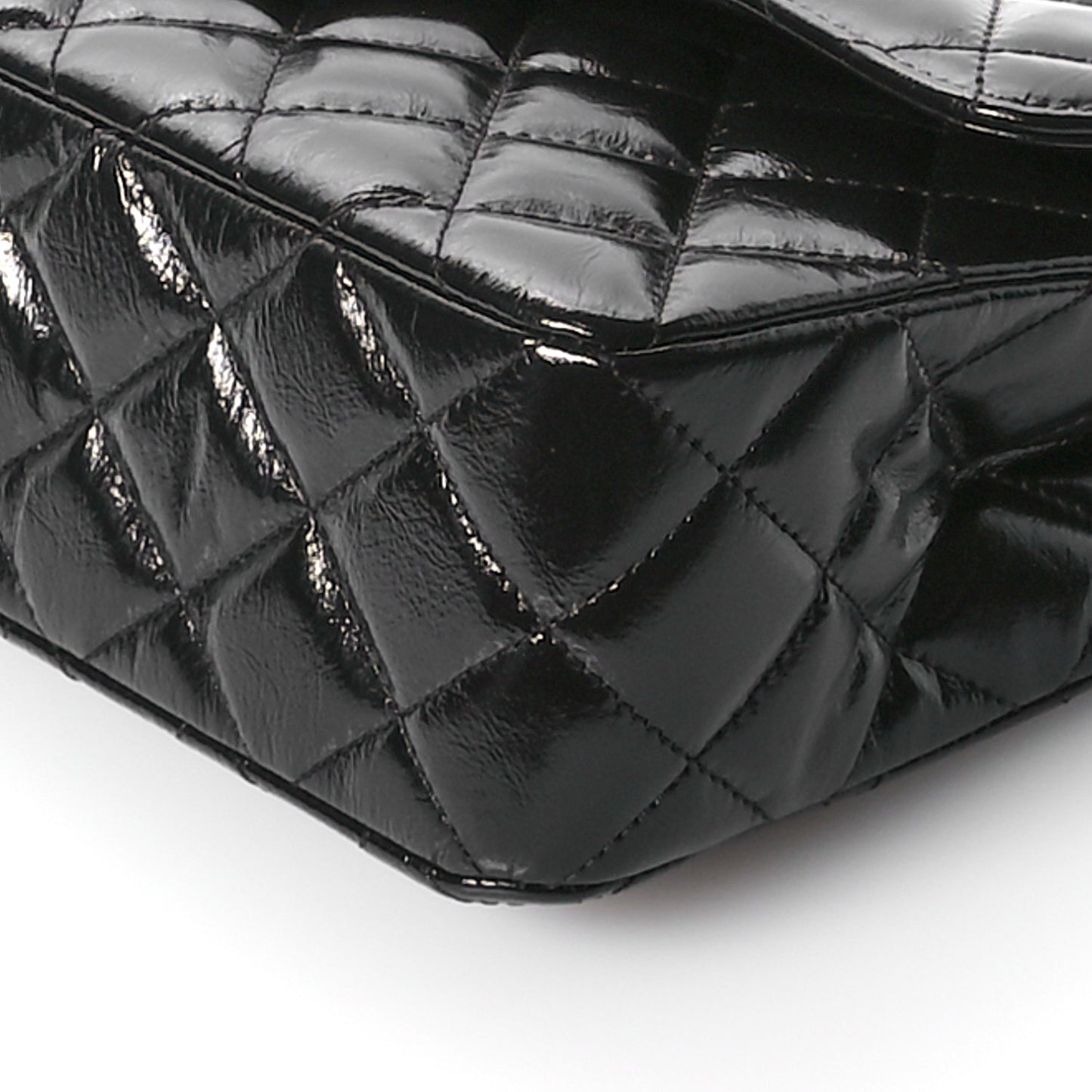 Shiny Crumpled Calfskin Quilted Small Double Flap So Black