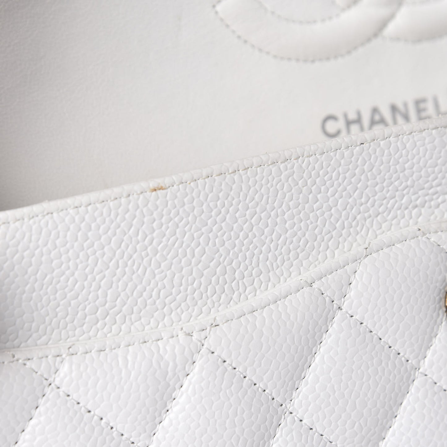 Caviar Quilted Medium Double Flap White