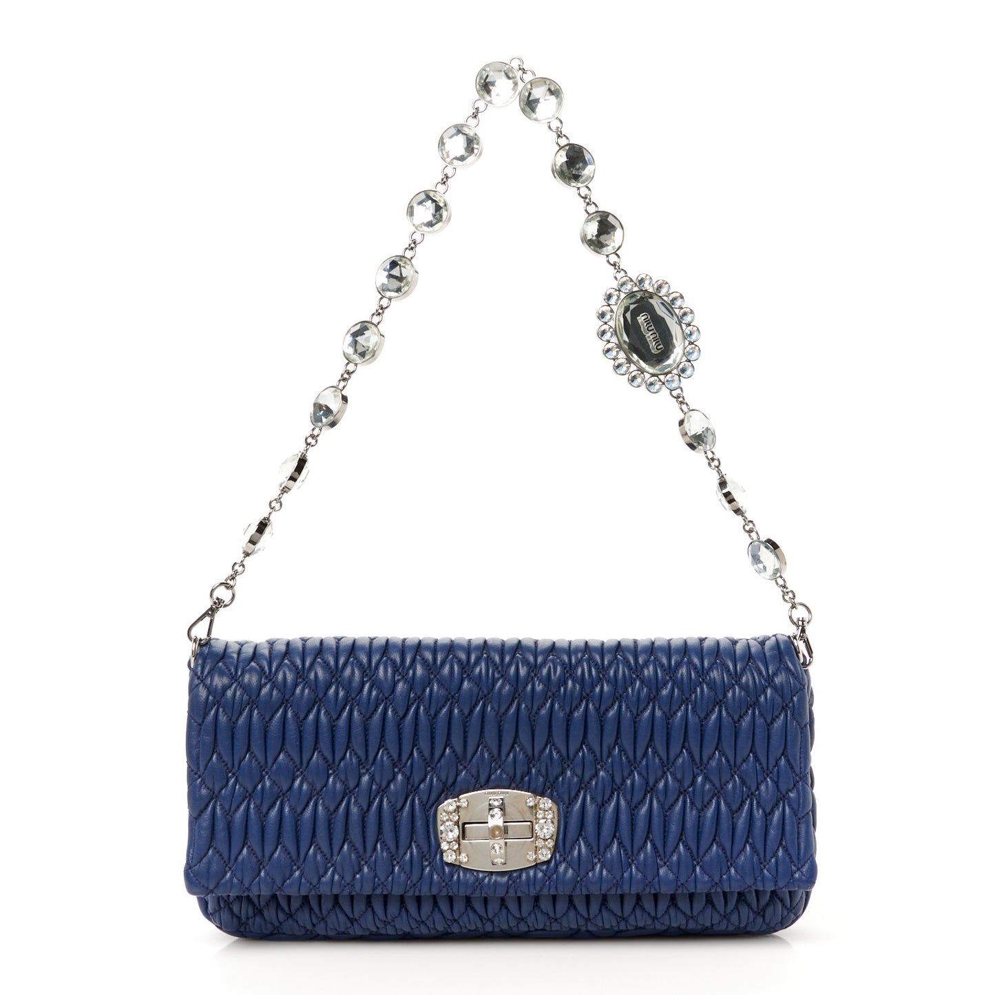 Nappa Matelasse Crystal Flap Clutch Bleuette