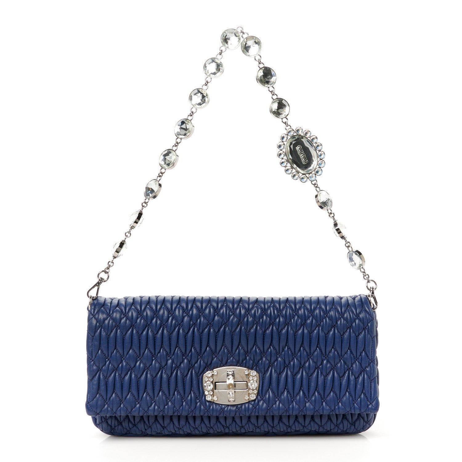 Miu Miu Nappa Matelasse Crystal Flap Clutch Bleuette 1 of 13