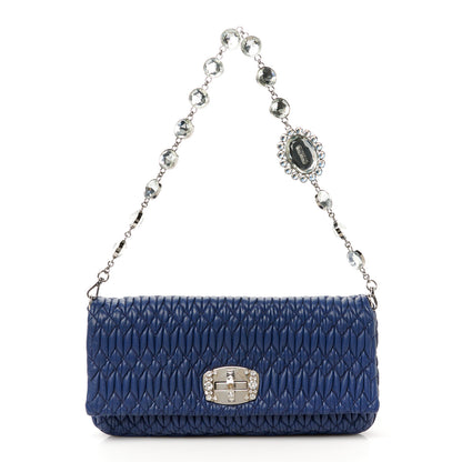 Miu Miu Nappa Matelasse Crystal Flap Clutch Bleuette 1 of 13