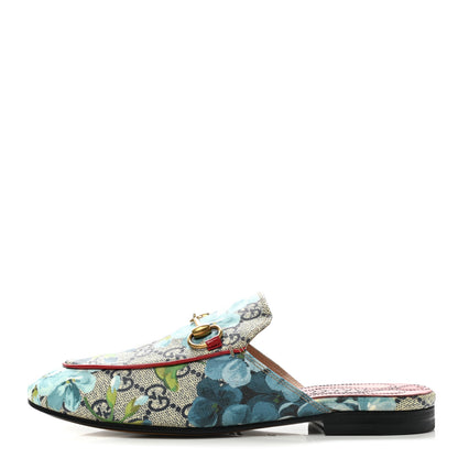Gucci GG Supreme Monogram Blooms Womens Princetown Slippers 34 Beige Blue Navy Hibiscus Red 1 of 11
