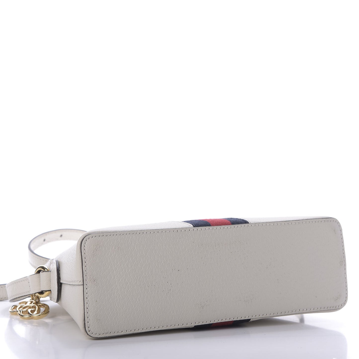 Textured Dollar Calfskin Web Small Ophidia Dome Shoulder Bag Mystic White