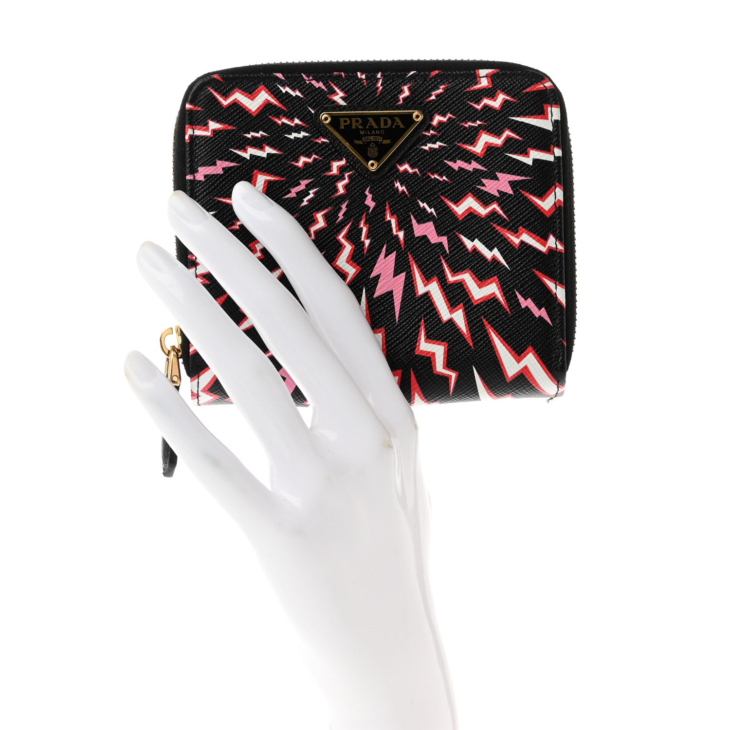 Prada X UNIVERSAL STUDIOS Saffiano Thunder Frankenstein Compact Zip Around Wallet Lacca 2 of 8