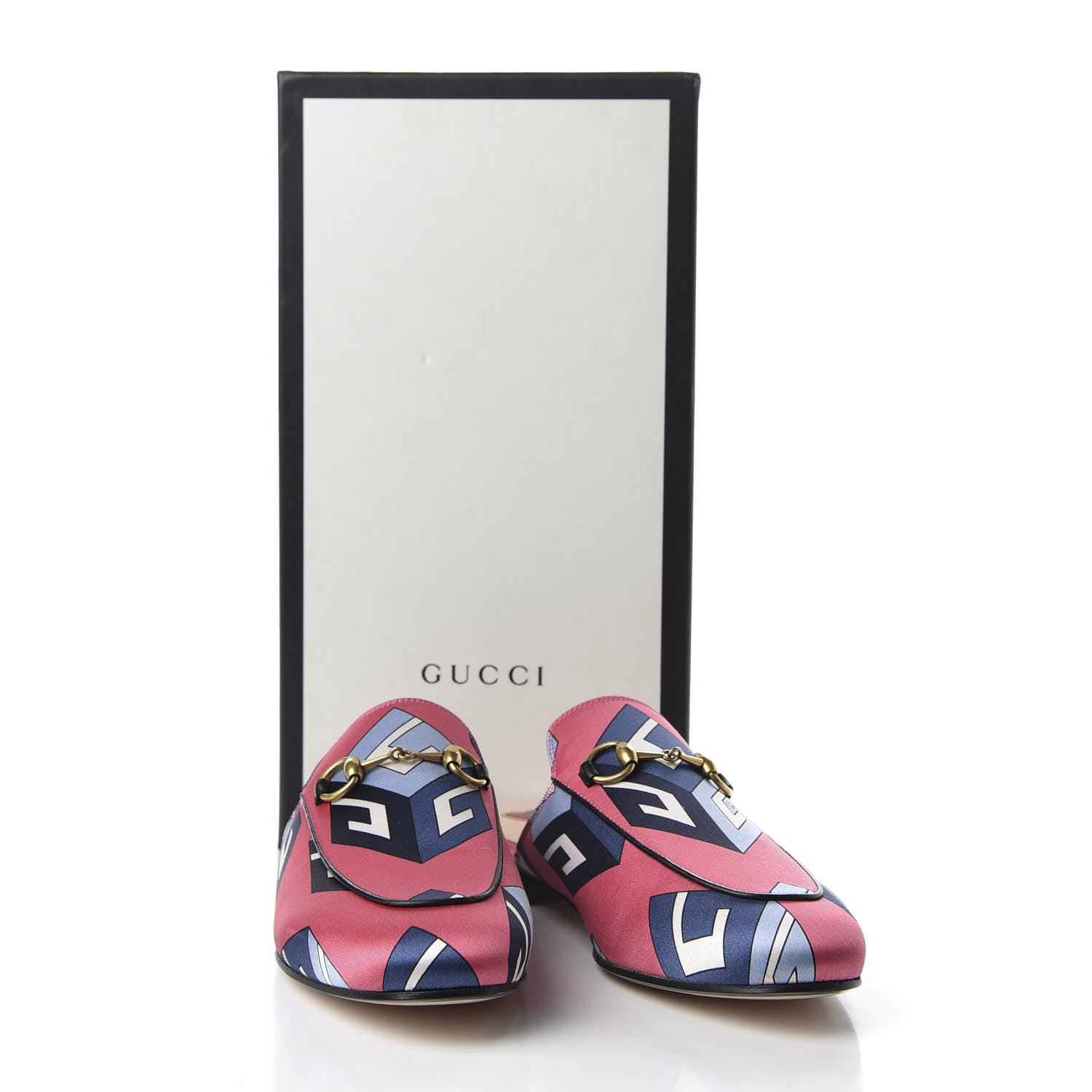 Gucci Satin GG Wallpaper Womens Princetown Slippers 36 Pink Flamboyant Blue Black 11 of 11