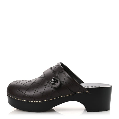 Chanel Calfskin CC Turn Lock Clogs 36 Dark Brown 1 of 12