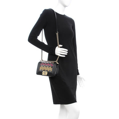 Chanel Lambskin Tile Embroidered Small Brasserie Mosaic Boy Flap Black Multicolor 2 of 8