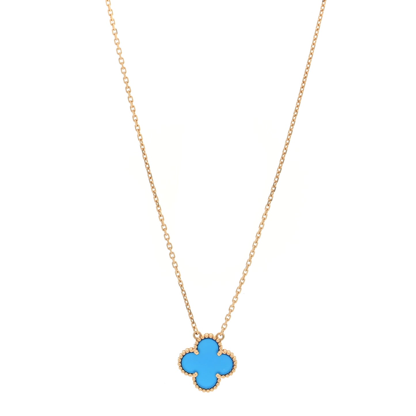18K Yellow Gold Blue Agate Vintage Alhambra Pendant Necklace