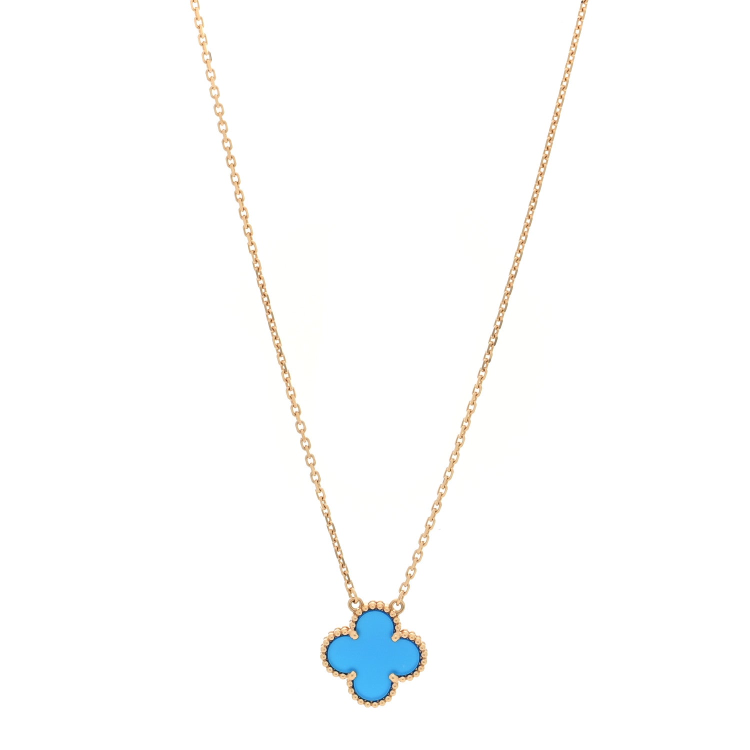 Van Cleef & Arpels 18K Yellow Gold Blue Agate Vintage Alhambra Pendant Necklace 1 of 5