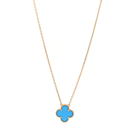 Van Cleef & Arpels 18K Yellow Gold Blue Agate Vintage Alhambra Pendant Necklace 1 of 5