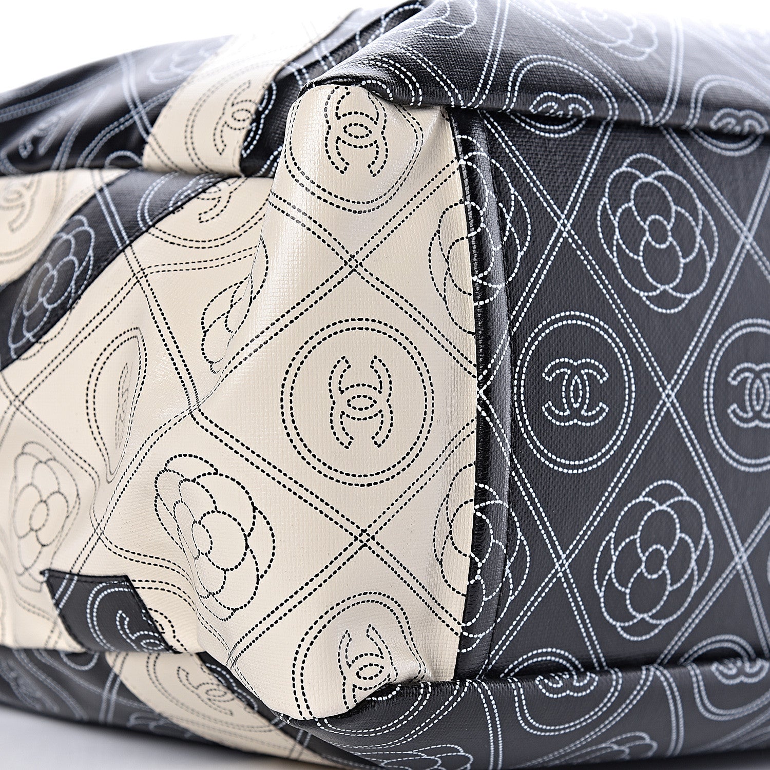 Chanel Coated Canvas Camellia Medium Shopping Tote Black Beige 13 of 14