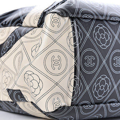 Chanel Coated Canvas Camellia Medium Shopping Tote Black Beige 13 of 14