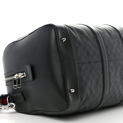 Gucci Soft GG Supreme Monogram Appia Calfskin Web Large Carry On Duffle Bag Black Grey 8 of 9
