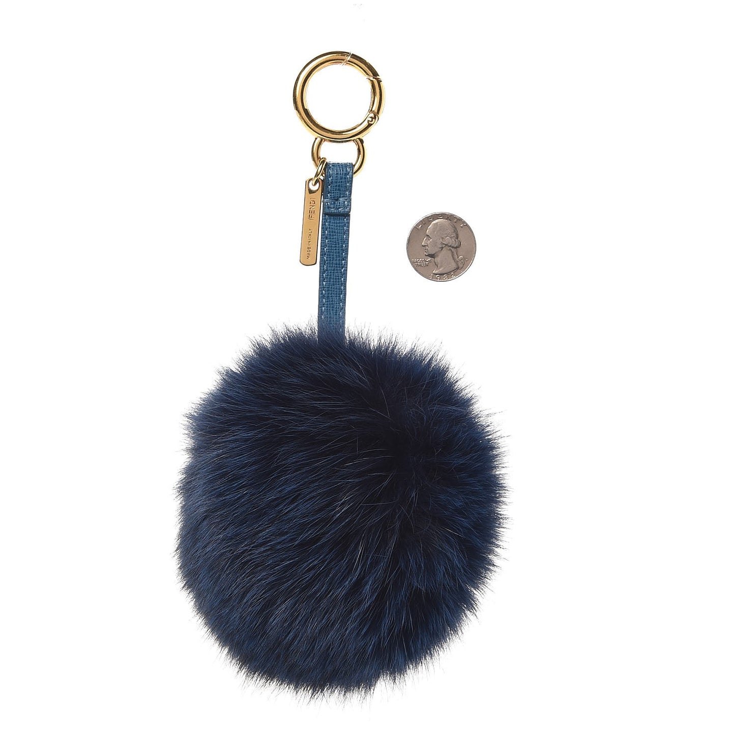 Fox Fur Pom Pom Bag Charm Navy